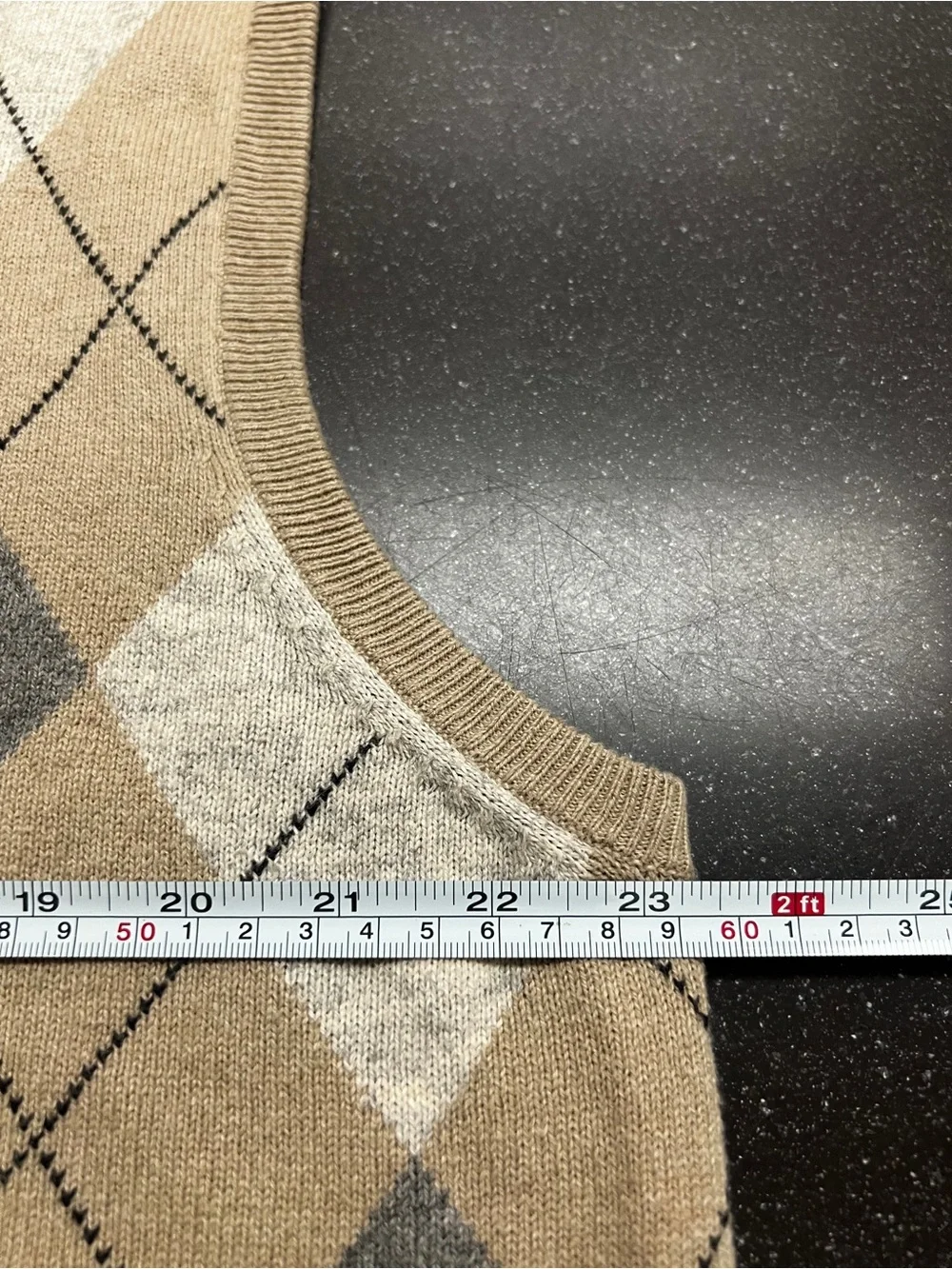 VTG J.CREW Cotton Cashmere Knit Argyle V-Neck Sweater Vest Beige Gray Men’s XL